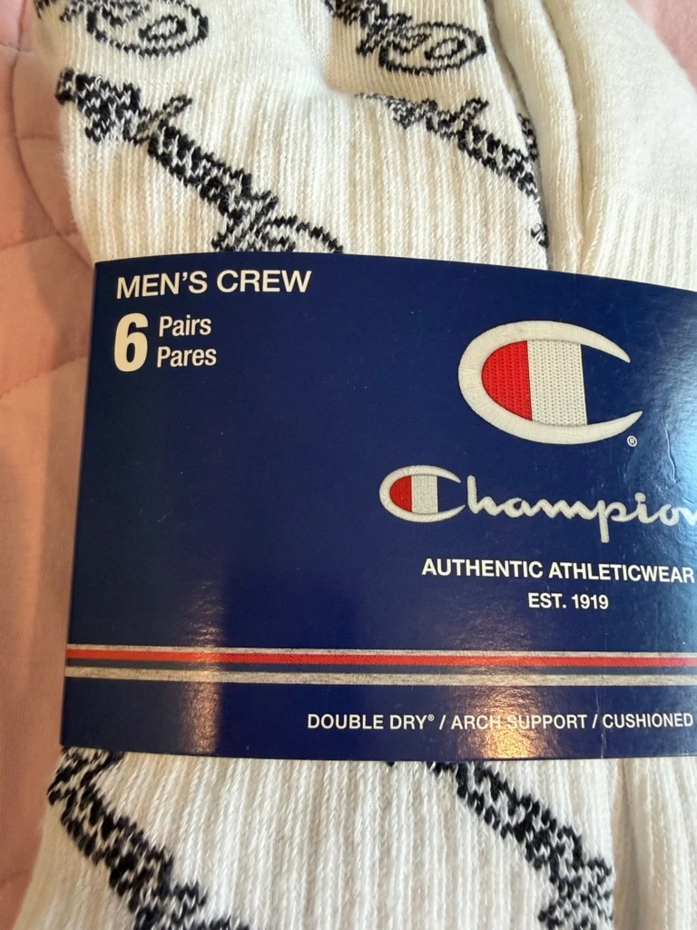 Champion Men’s White Crew Athletic Socks with Logo Accents - 6 Pack